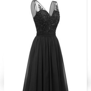 Prom/Bridesmaid Dress Black, Chiffon Lace and Sequins